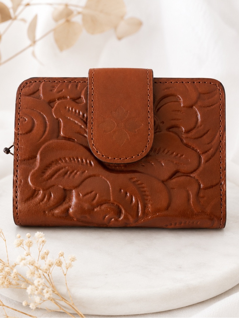 Patricia Nash Iberia Wallet Tooled Leather Bi-fold RFID Florence Brown